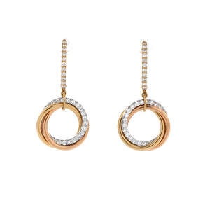 Cartier Trinity Hoop Dangle Earrings 18K Tricolor Gold with Diamonds